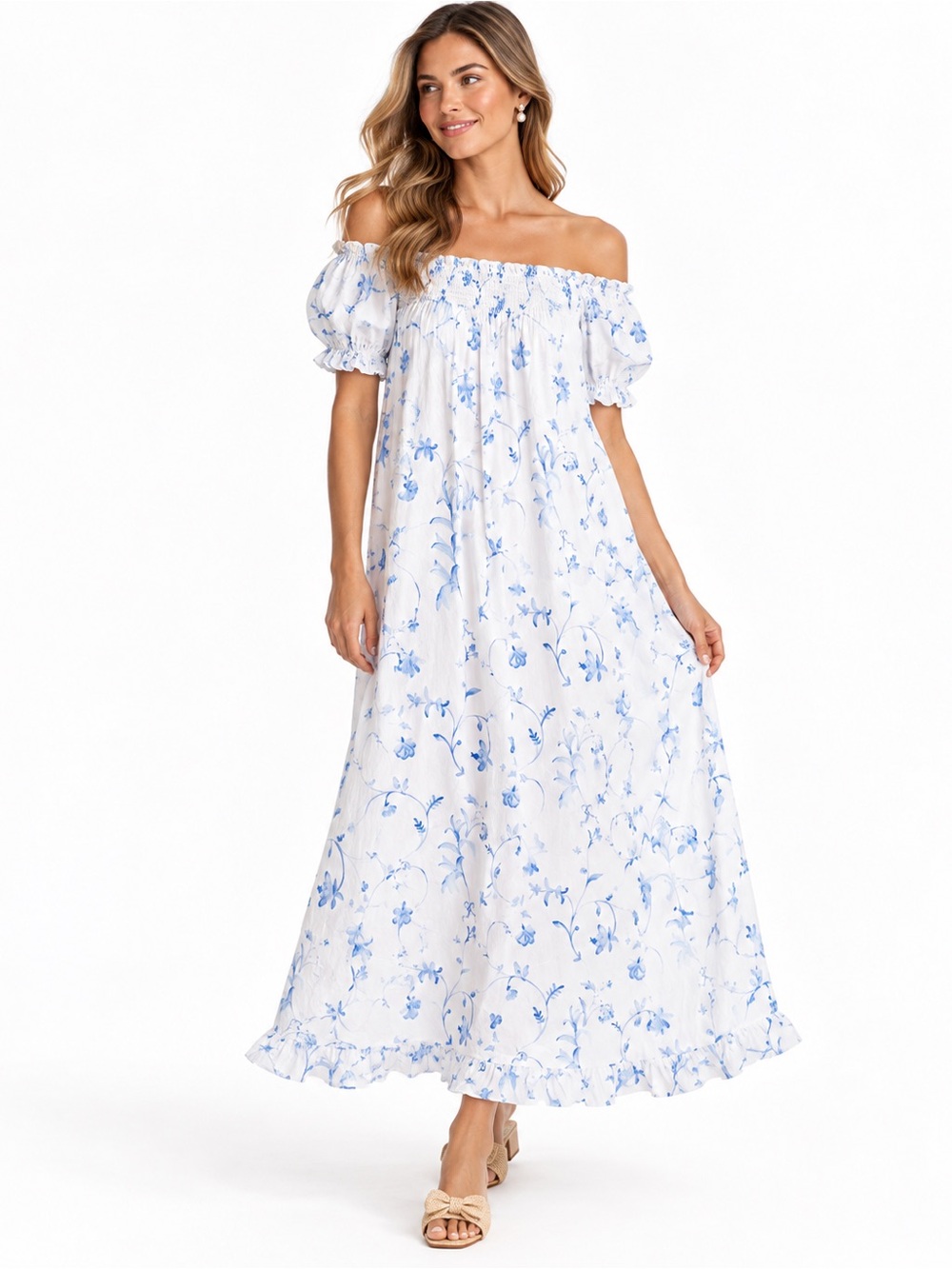 Hill House Home | Caroline Nap Dress Blue Botanical Floral Size M